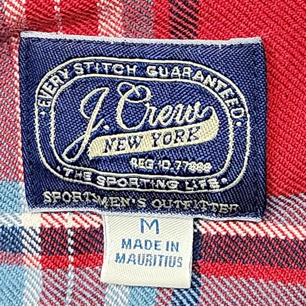 J CREW Shirt Mens Medium Red Plaid 100% Cotton Button Up Long Sleeve Flannel